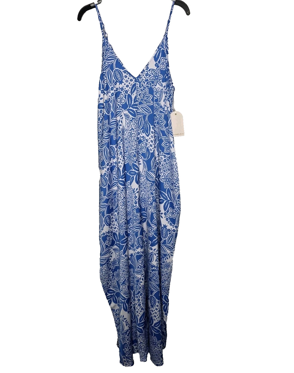 Van Winkle & Co Tank Maxi Nightgown Womens Small Lisbon Blue Floral Slits